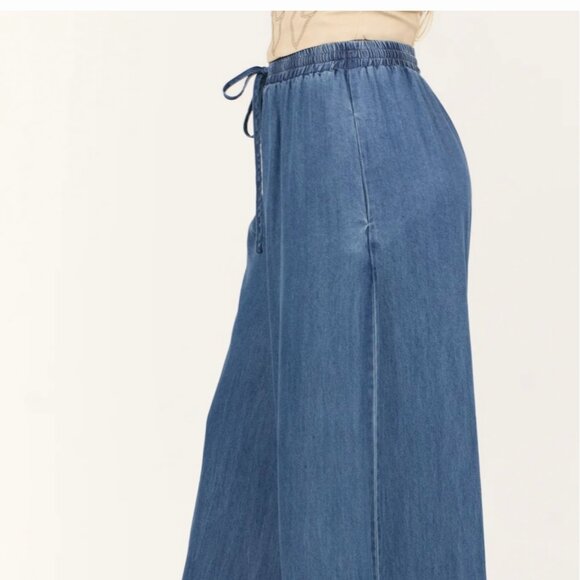 Dark Wash Tencel Denim High Rise Wide Leg Pants - Picture 3 of 6